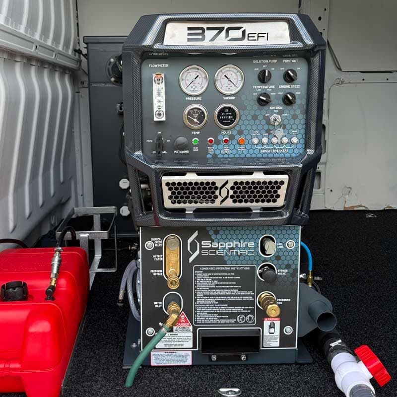 Sapphire Scientific 370 EFI truck-mounted carpet cleaning machine in the A1 van